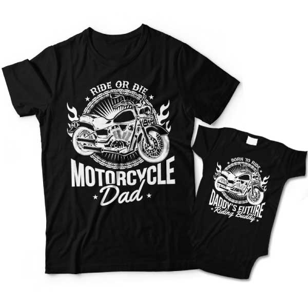 Motorcycle Dad and Daddy's Future Riding Buddy Matching Father and Son Shirts