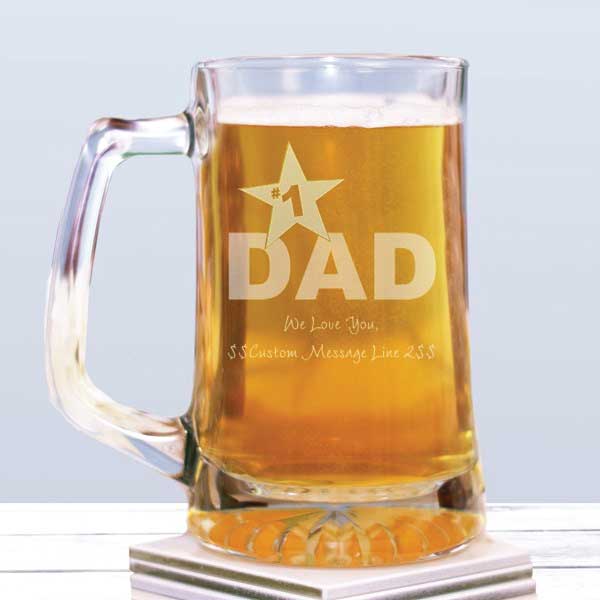 #1 Dad Personalized Glass Beer Mug 