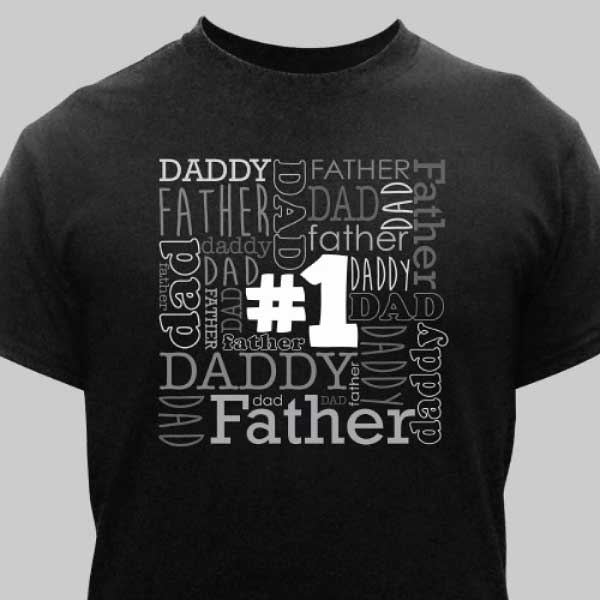 #1 Father Word Art T-Shirt Black and White 
