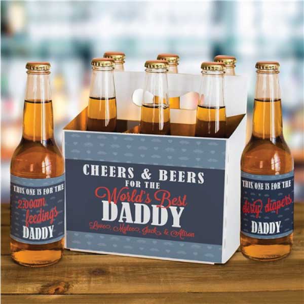 Cheers and Beers for Worlds Best Dad Personalized Labels and Carrier Set 