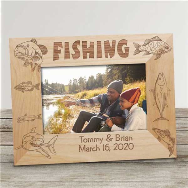 Dad & Child Fishing Engraved Wood Picture Frame 