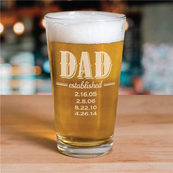 Dad Established Date Beer Pint Glass 
