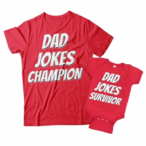 Dad Jokes Champion and Dad Jokes Survivor Matching Father and Child Shirts 
