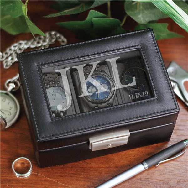 Dads Black Leather Watch Box For 3 Watches 