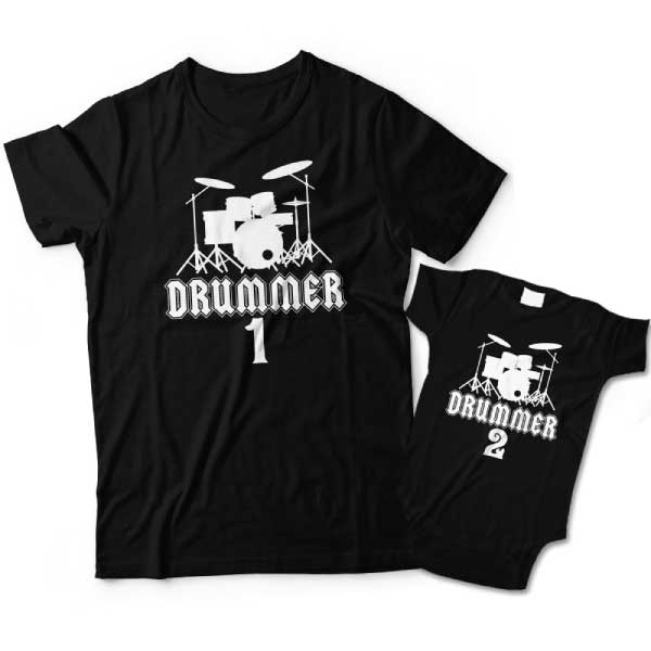 Drummer 1 and Drummer 2 Matching Dad and Child Shirts 
