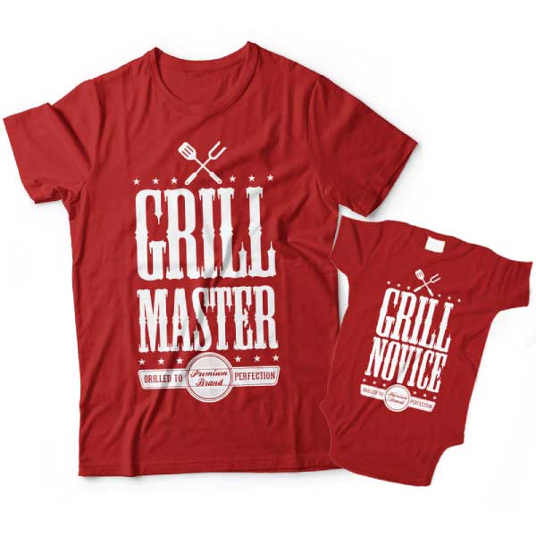 Grill Master and Grill Novice Matching Dad and Child Shirts 