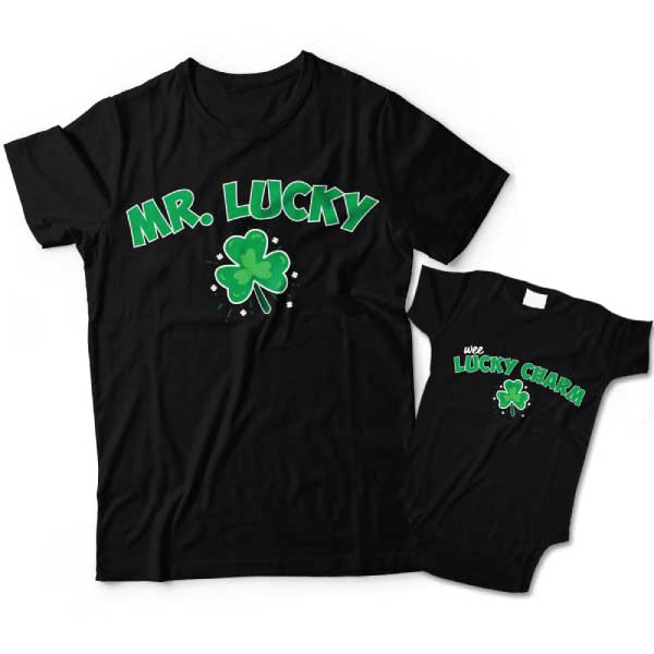 Mr. Lucky and Lucky Charm Matching Dad and Child St. Patricks Day Shirts 