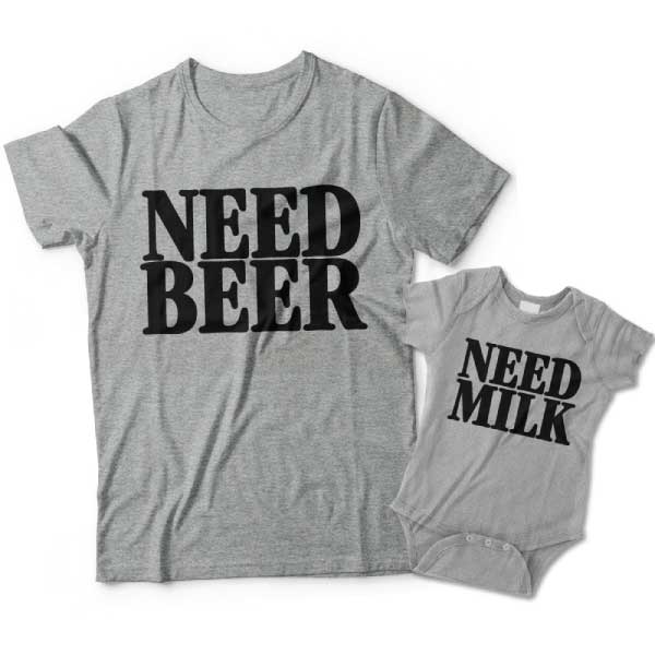 Need Beer and Need Milk Matching Father and Child Shirts 