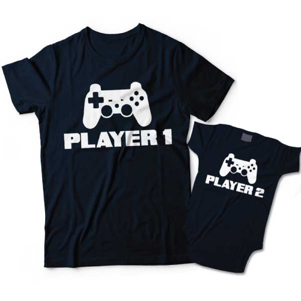 Player 1 & Player 2 Dad & Child Matching Shirts 