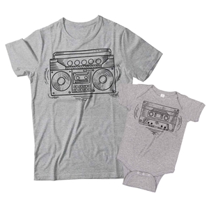 Radio Boom Box and Cassette Tape Matching Dad and Child Shirts 