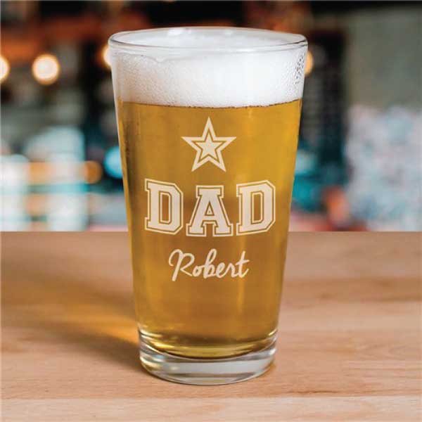 Star Dad Name Engraved Beer Pint Glass 