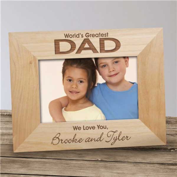 Worlds Greatest Dad Engraved Wood Picture Frame 